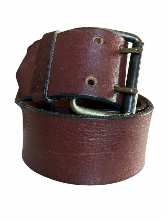 Vintage Accessories - Vintage Brown Wide Leather Belt Brass Double Prong Buckle